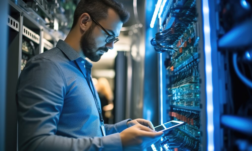 IT-Techniker prüft Serverhardware für Repair- und RMA-Service