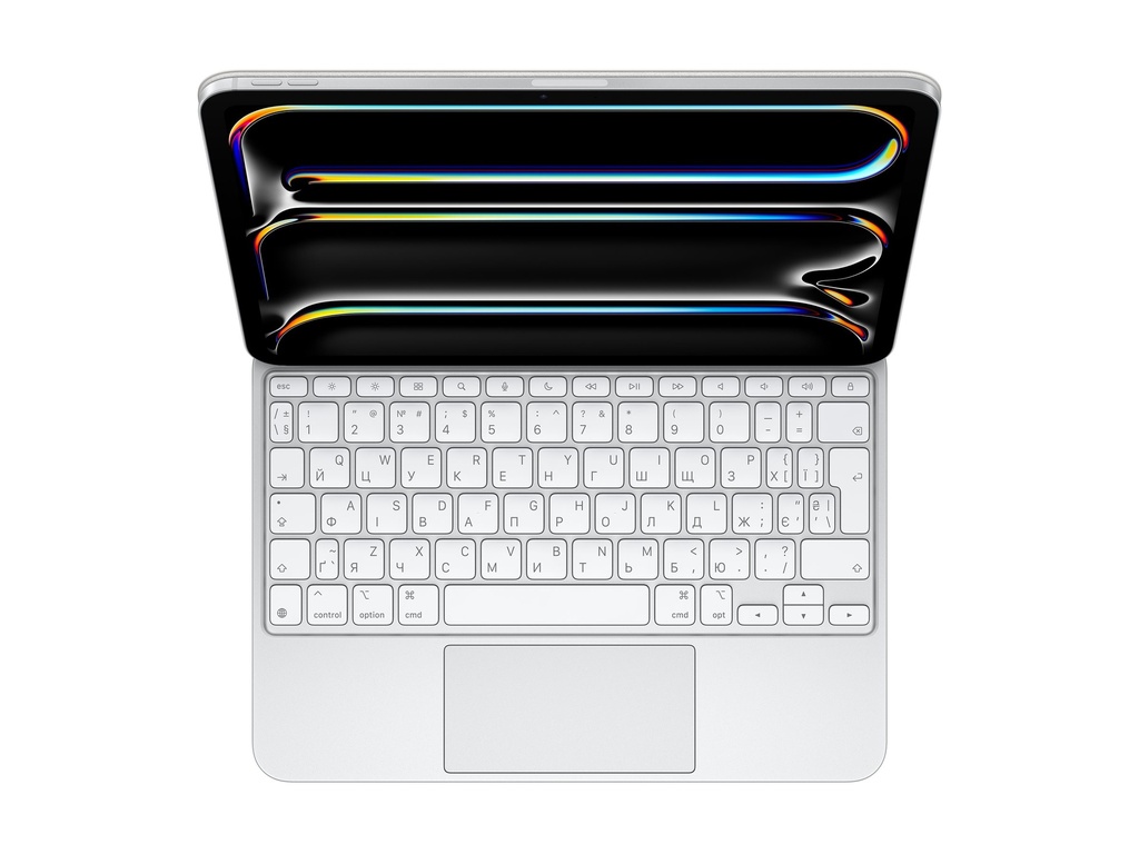 Apple Magic Keyboard - Tastatur und Foliohülle - mit Trackpad - hinterleuchtet - Apple Smart connector - QWERTY - Ukrainisch - weiß - für 11-inch iPad Pro (M4, M5)