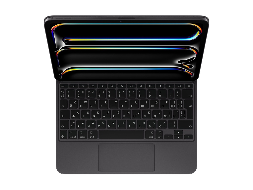 Apple Magic Keyboard - Tastatur und Foliohülle - mit Trackpad - hinterleuchtet - Apple Smart connector - QWERTY - Ukrainisch - Schwarz - für 11-inch iPad Pro (M4, M5)